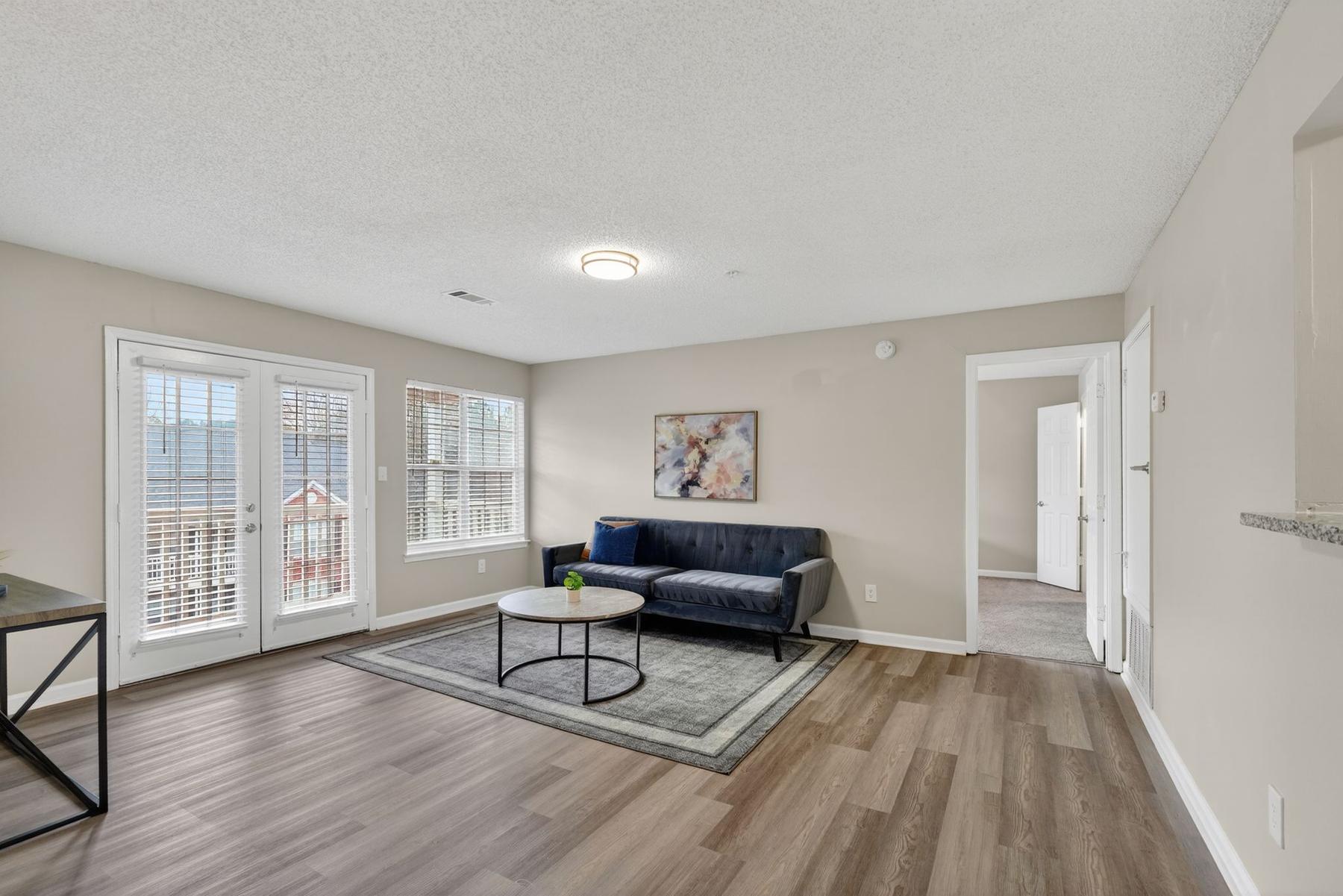Living room of apartment 1408 at Ballantyne Commons